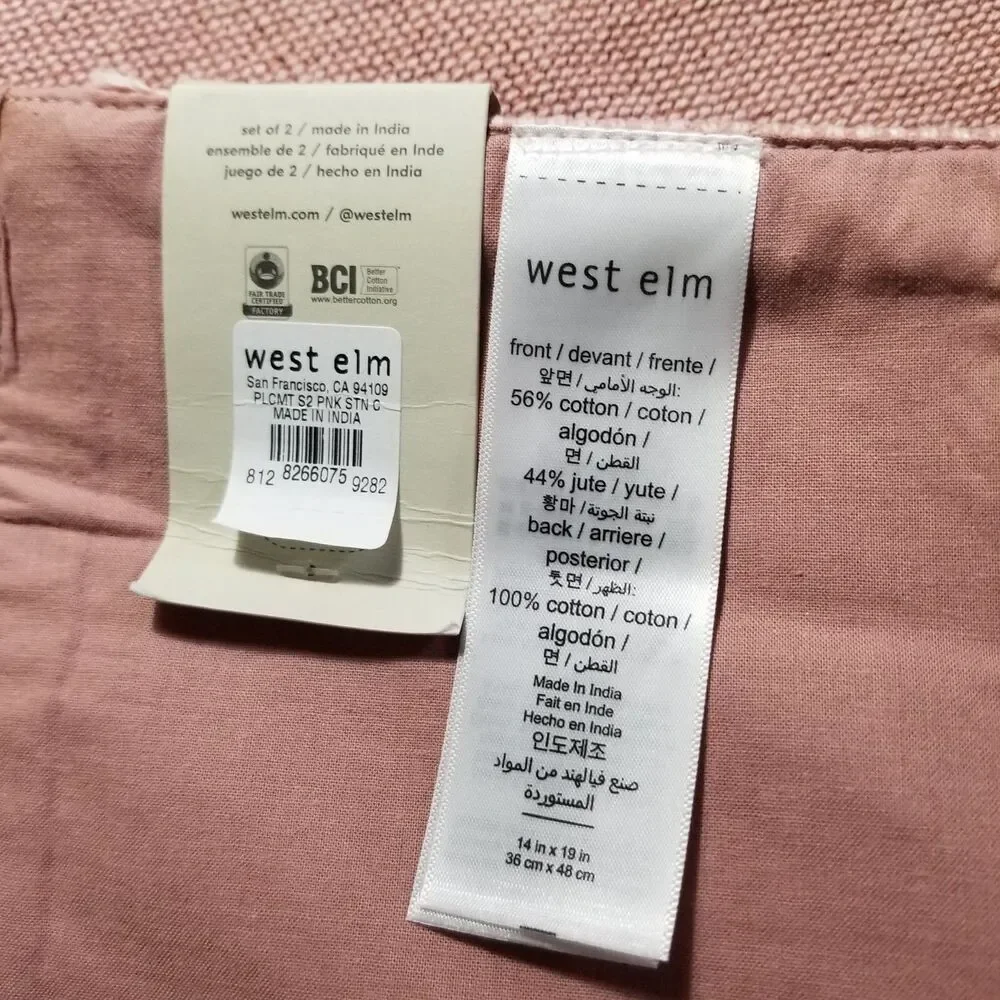 West Elm Placemats Woven Contemporary Design Pink Stone Set of 3 New Tags